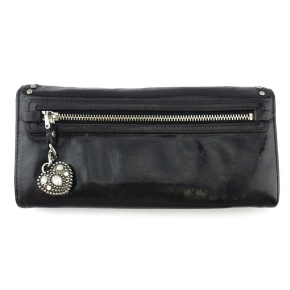 Miu Miu charm heart long leather Wallet studs zipper black - Picture 1 of 6